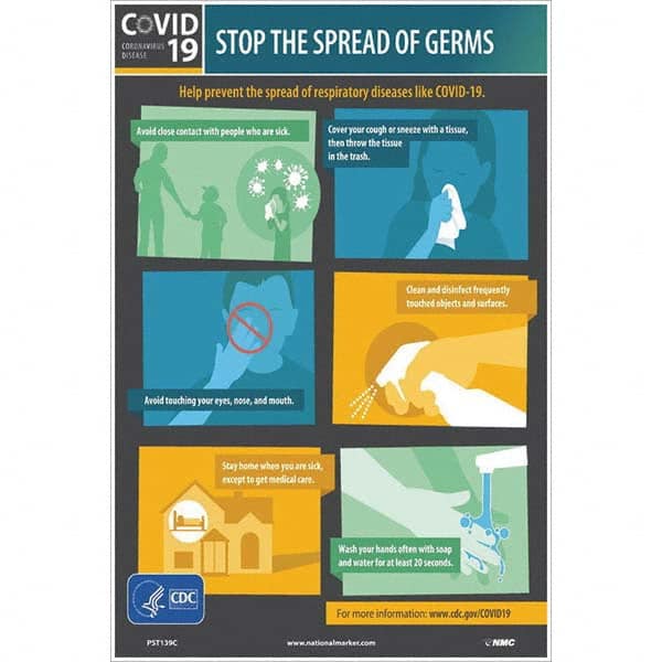 NMC - "STOP THE SPREAD OF GERMS", 12" Wide x 18" High, Vinyl Safety Sign - A1 Tooling