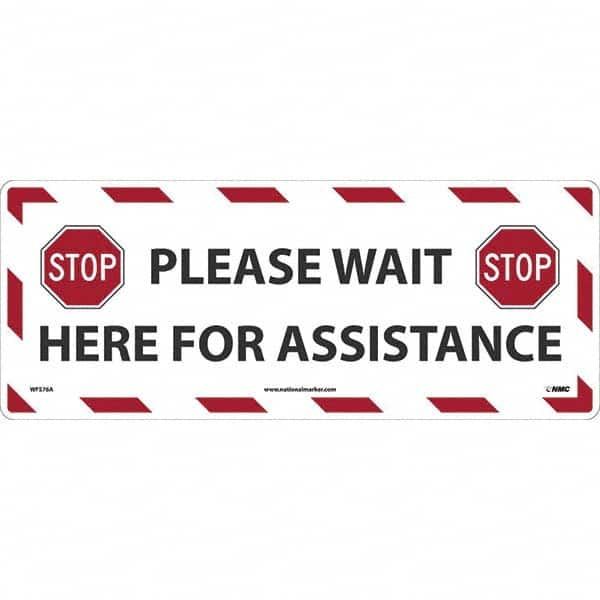 NMC - "STOP! - Please Wait Here for Assistance" Adhesive-Backed Floor Sign - A1 Tooling