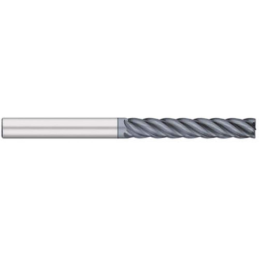 Corner Radius End Mill: 1/4″ Dia, 1-1/2″ LOC, 0.03″ Radius, 5 Flutes, Solid Carbide 4″ OAL, 1/4″ Shank Dia, 38 ° Helix, AlCromax Coated, Corner Radius End, Centercutting