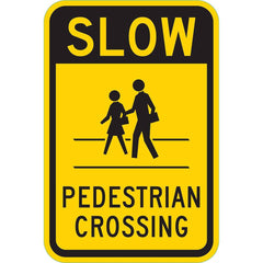 Lyle Signs - Traffic & Parking Signs; MessageType: Pedestrian Crossing Signs ; Message or Graphic: Message & Graphic ; Legend: Slow Pedestrian Crossing ; Graphic Type: Pedestrian Crossing ; Reflectivity: Reflective; High Intensity ; Material: Aluminum - Exact Industrial Supply