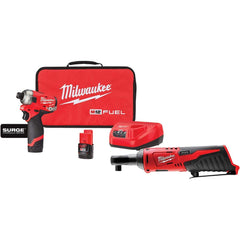 Cordless Impact Driver: 12V, 1/4″ Drive, 37.5 ft/lb, 3,000 RPM 4 Speed, 2 Lithium-ion Battery Included