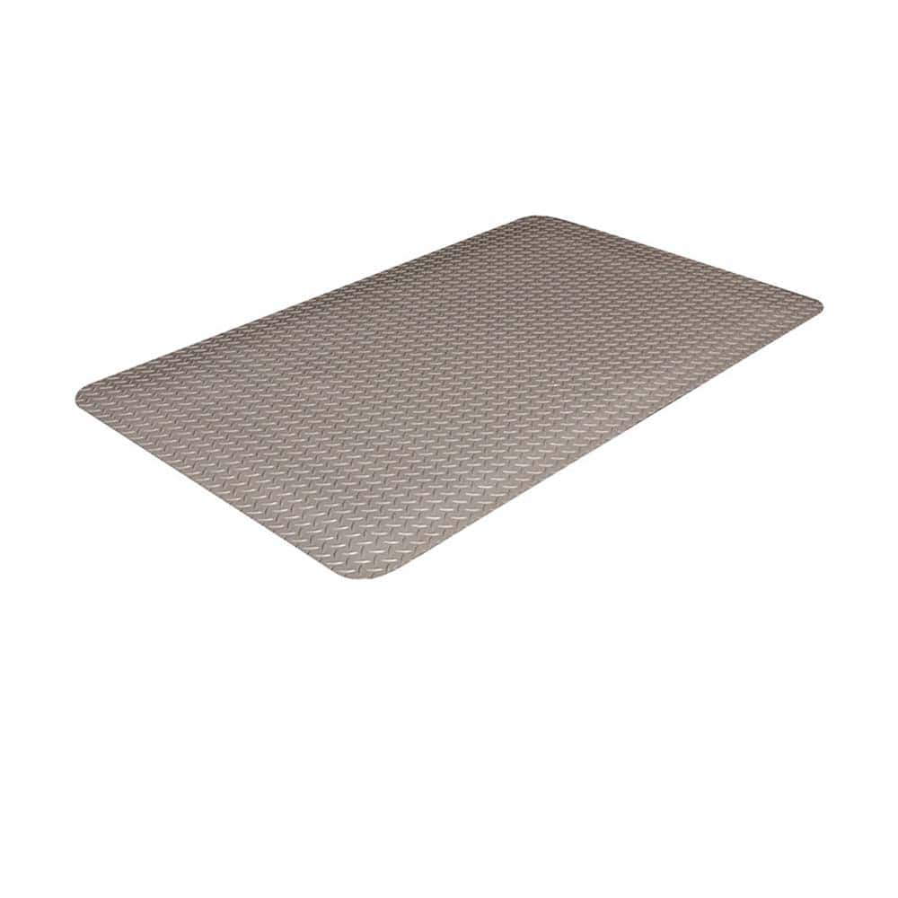 Anti-Fatigue Mat: 75' Length, 3' Wide, 5/8″ Thick, Polyvinylchloride Diamond Plate & Raised Diamond, Gray, Dry