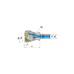 Indexable Chamfer & Angle End Mills; Minimum Cutting Diameter (mm): 20.00; Maximum Cutting Diameter (mm): 25.50; Lead Angle: 43; Maximum Depth of Cut (mm): 3.80; Compatible Insert Size Code: OF.. 0403 / SF.. 0903; Shank Type: Modular Connection; Shank Dia