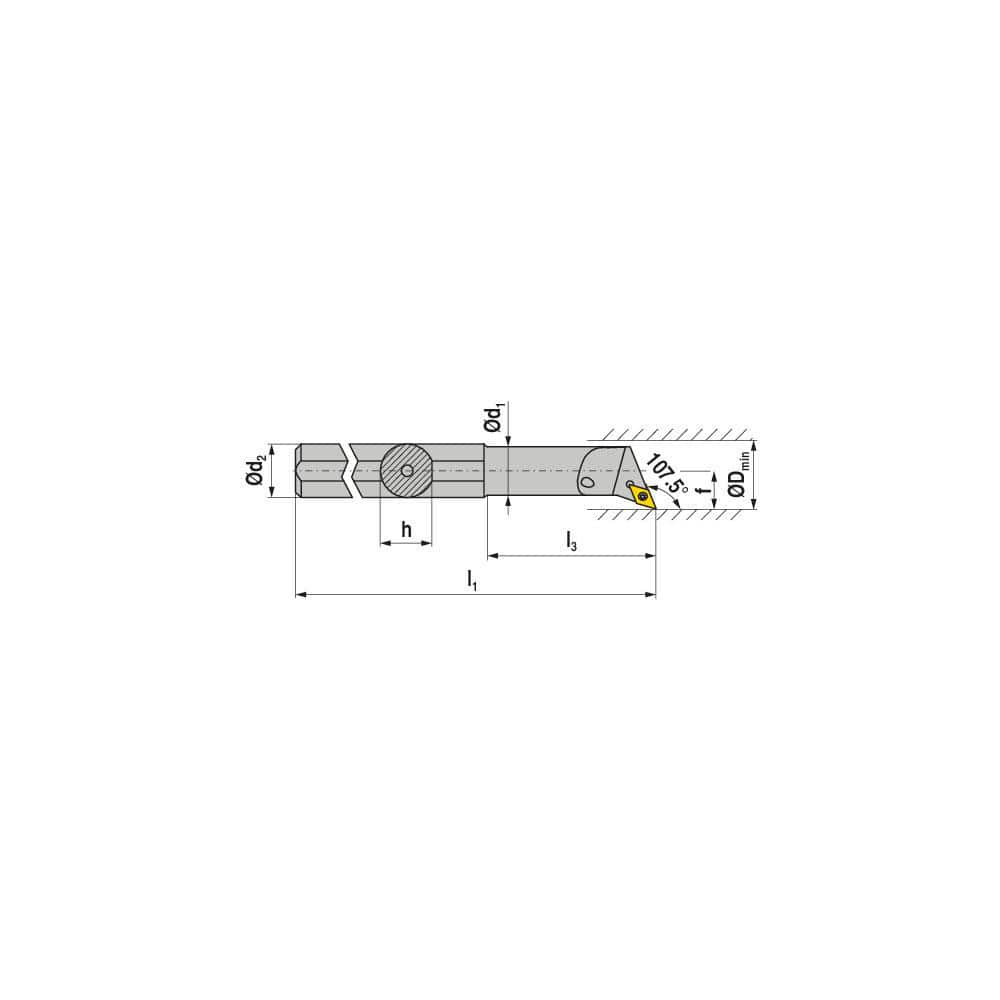 Indexable Boring Bar:  E-A1012K SDQCL 07,  15.50 mm Min Bore,  12.00 mm Shank Dia,  107.50&deg N/A Solid Carbide 125.0000″ OAL,  Screw Clamping,