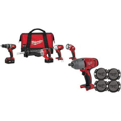 Milwaukee Tool - 18 Volt Cordless Tool Combination Kit - Includes 1/2" Hammer Drill, 1/4" Hex Impact Driver & Sawzall Reciprocating Saw, Lithium-Ion Battery Included - A1 Tooling