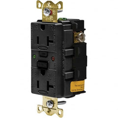 GFCI Receptacles; Grade: Industrial; Color: Black; NEMA Configuration: 5-20R; Amperage: 20; Reset Type: Manual; Voltage: 125 VAC; Wiring Method: Side; Back; Flange Style: No Flange; Resistance Features: Weather Resistant; Tamper Resistant; Number of Phase