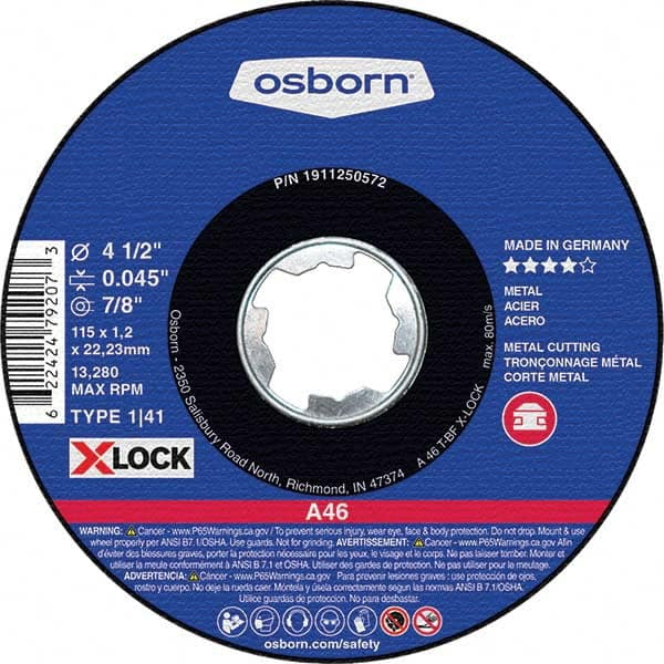 Osborn - 4-1/2 x 0.045, 7/8" Hole 46 Grit Aluminum Oxide Cutoff Wheel - A1 Tooling