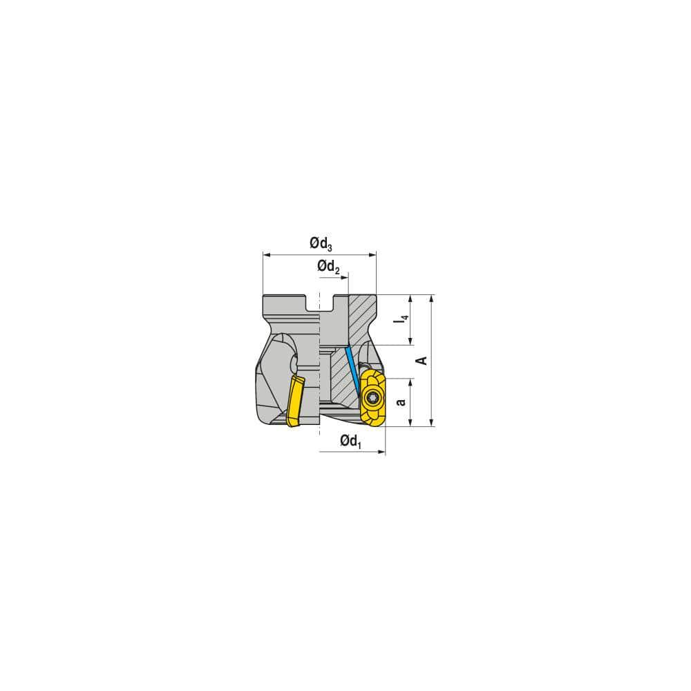 Indexable Square-Shoulder Face Mill:  AHSC250R0419A100200EF,  2-1/2'' Cut Dia,  1.0000″ Arbor Hole Dia,  0.7090″ Max Cutting Depth Uses  4,  XD..1904.. Inserts,  Through Coolant,  Series  AHSC-19