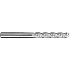 7/16″ Dia. × 7/16″ Shank × 3″ DOC × 6″ OAL, Carbide TiN, Spiral , 4 Flute, 30° Helix, Ballnose End Mill - Exact Industrial Supply