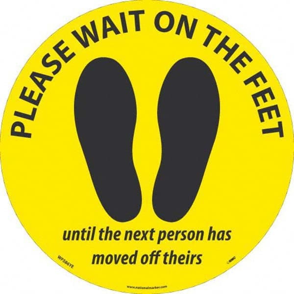 NMC - "Please Wait on the Feet Until the Next Person Has Moved Off Theirs" Adhesive-Backed Floor Sign - A1 Tooling