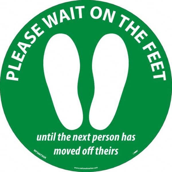 NMC - "Please Wait on the Feet Until the Next Person Has Moved Off Theirs" Adhesive-Backed Floor Sign - A1 Tooling