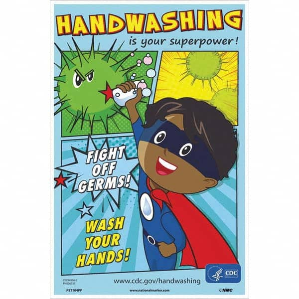 NMC - "Fight Off Germs! Wash Your Hands!", 18" High x 12" Wide, Paper Safety Sign - A1 Tooling