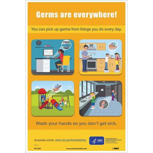 NMC - "You Can Pick Up Germs From Things You Do Every Day", 18" High x 12" Wide, Vinyl Safety Sign - A1 Tooling