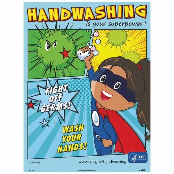 NMC - "Fight Off Germs! Wash Your Hands!", 24" High x 18" Wide, Paper Safety Sign - A1 Tooling