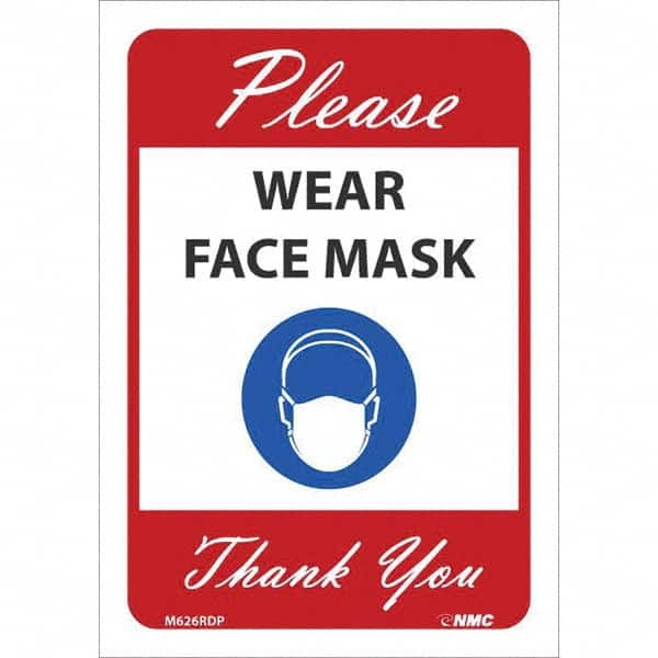 NMC - "Please Wear Face Mask Thank You", 10" High x 7" Wide, Pressure-Sensitive Vinyl Safety Sign - A1 Tooling