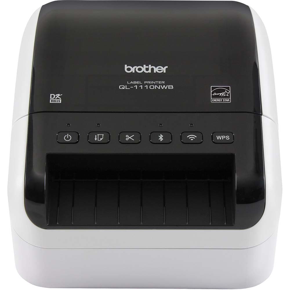 Brother - Electronic Label Makers; Type: Label Printer ; Power Source: 110-120V AC 50-60Hz ; Resolution: 300 x 300 ; Contents: Software; USB Cable; AC Adapter; Quick Setup Guide; Documentation; Starter Rolls - (41) Die-Cut Large Shipping Labels (DK-1247) - Exact Industrial Supply