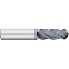 Ball End Mill: 1″ Dia, 2″ LOC, 4 Flute, Solid Carbide 4″ OAL, 1″ Shank Dia, 38 ° Helix, AlCrO-MAX Coated, Single End