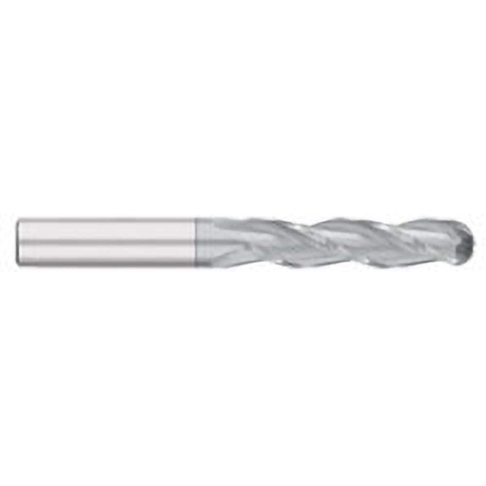 Ball End Mill: 0.375″ Dia, 1.75″ LOC, 3 Flute, Solid Carbide 4″ OAL, 3/8″ Shank Dia, 30 ° Helix, TiCN Coated, Single End