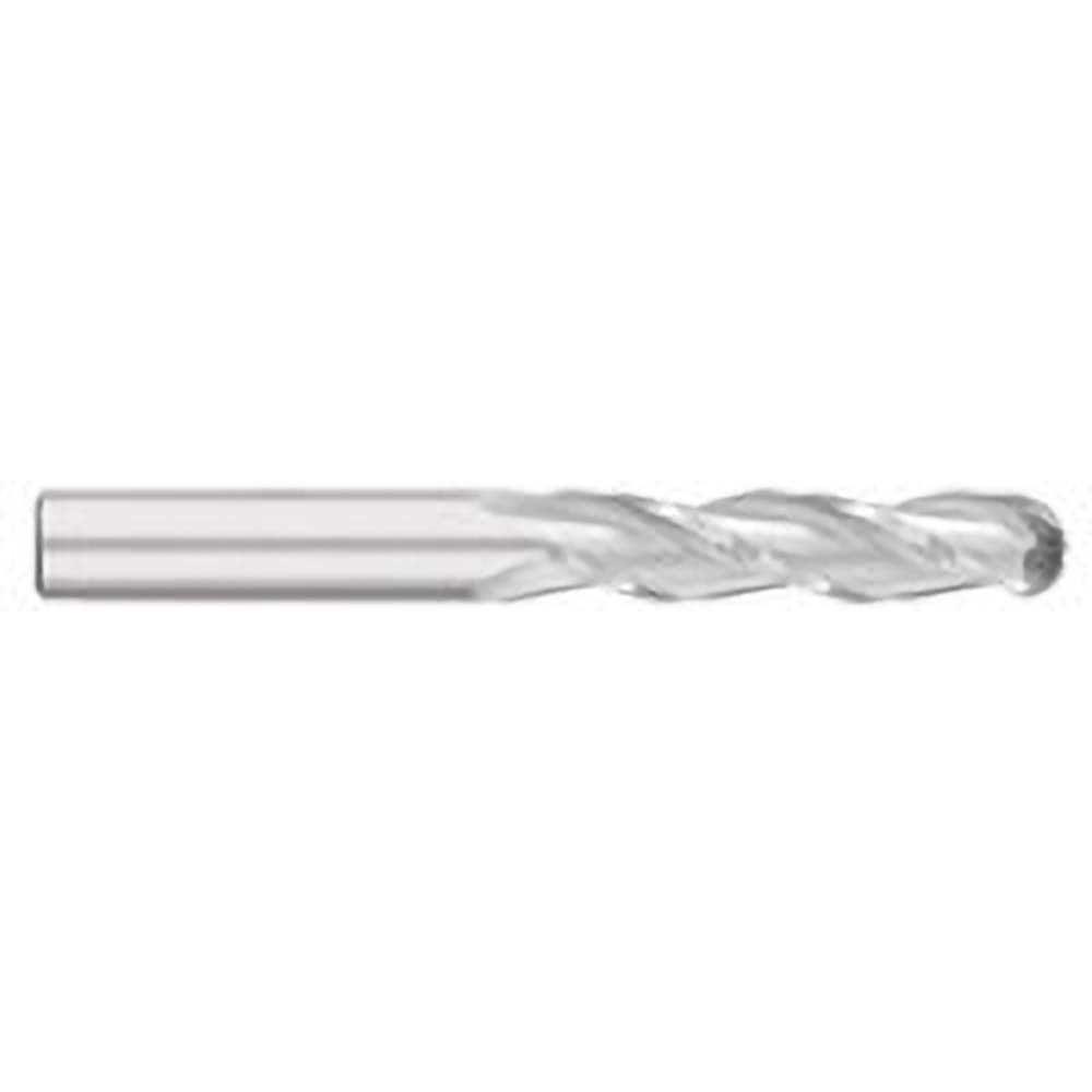 Ball End Mill: 0.25″ Dia, 1.5″ LOC, 3 Flute, Solid Carbide 4″ OAL, 1/4″ Shank Dia, 30 ° Helix, Uncoated, Single End