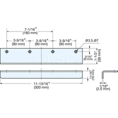 Edge Pulls; Width (Inch): 11-13/16; Depth (Inch): 1-1/2; Thickness (mm): 2.5; Hole Diameter: 3.5000; Distance Between Centers Width: 90.0000; Material Grade: 304; Finish/Coating: Satin; Material: Stainless Steel; Material: Stainless Steel