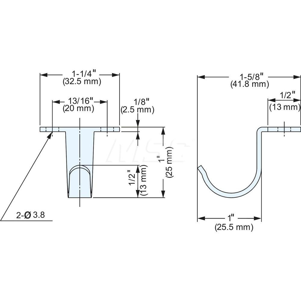 All-Purpose & Utility Hooks; Overall Length (Inch): 1; Overall Length (mm): 41.8000; Finish/Coating: Satin; Maximum Load Capacity: 17.60; Width (Inch): 1-9/32; Additional Information: Projection: 13 mm; Minimum Order Quantity: 304 Stainless Steel; Distanc