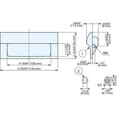 Recessed Pulls; Overall Width (Inch): 5-33/64; Overall Height (mm): 64.00000; Recess Width: 109.00; Recess Height: 34.00; Recess Depth: 11.00; Center to Center: 126.0000; Thread Size: M4; Finish/Coating: Black; Material: ABS; Polycarbonate; Material: ABS;