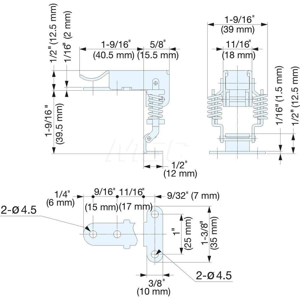 Latches; Type: Corner Fastener with Angled Counterplate; Length (mm): 56.00; Width (mm): 39.00; Height (mm): 52.0000; Finish/Coating: Polished; Distance Between Mounting Hole Centers: 25; Minimum Order Quantity: 304 Stainless Steel; Material: 304 Stainles