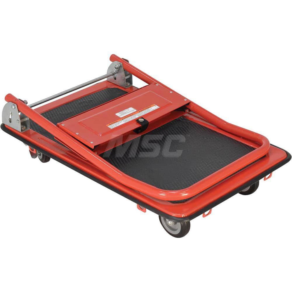 Platform Truck: 330 lb Capacity, Steel Platform, 29″ Platform Length, 5-3/4″ Platform Height 4 x 1″ Rigid & Swivel Hard Rubber Casters