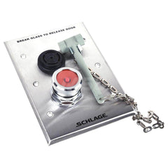 Pushbutton Control Stations; Control Station Type: Emergency Break Glass; Number of Operators: 1; Legend Markings: Break Glass; Switch Action: Push; Contact Configuration: 1 Solid; Operator Type: Handle; Mounting Type: Surface; Color: Silver