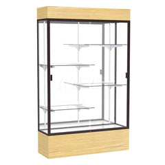 Bookcases; Color: Light Oak; Number of Shelves: 4; Width (Decimal Inch): 48.0000; Depth (Inch): 16; Material: Anodized Aluminum/Vinyl; Material: Anodized Aluminum/Vinyl