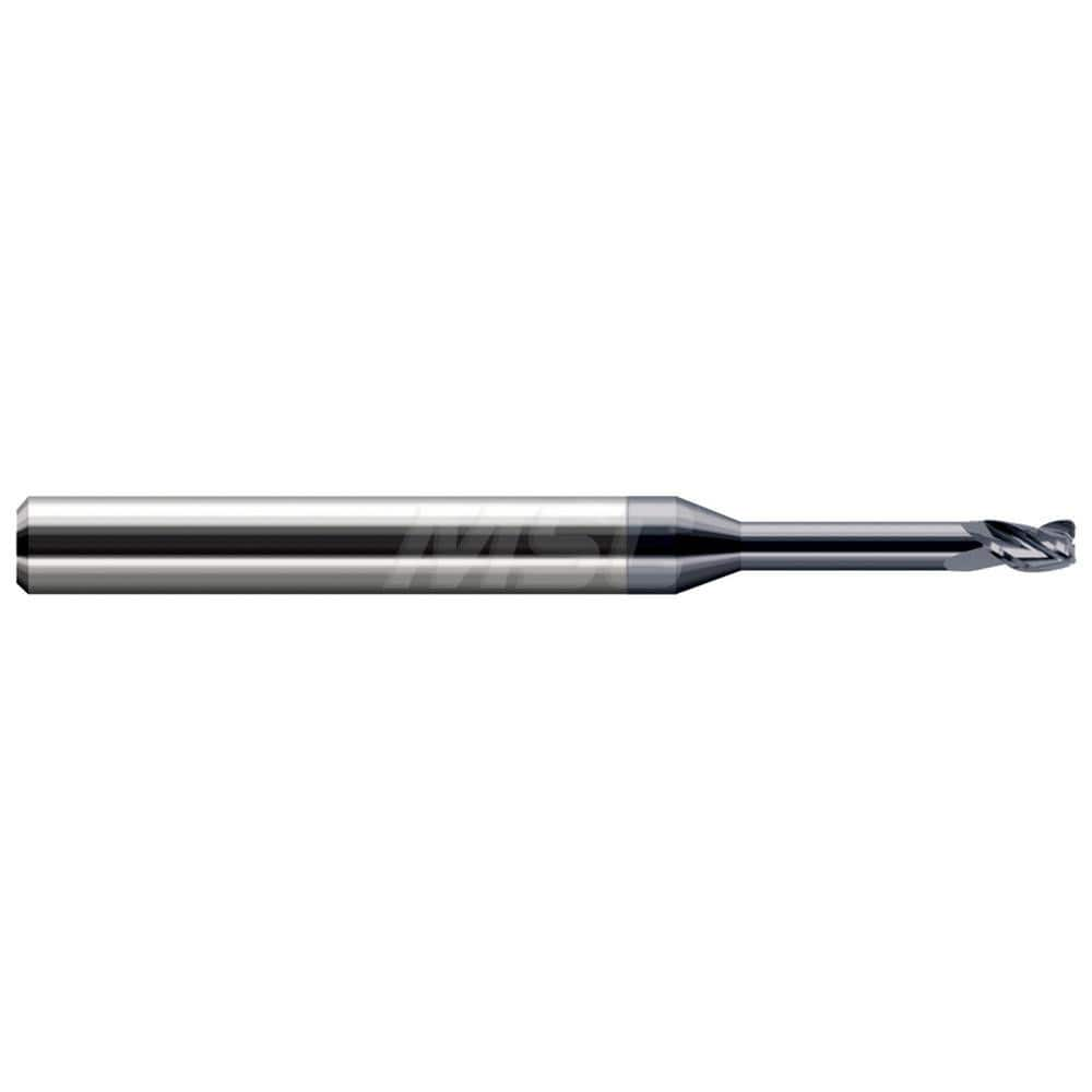 Corner Radius End Mill: 0.062″ Dia, 0.093″ LOC, 0.01″ Radius, 3 Flutes, Solid Carbide 2-1/2″ OAL, 1″ Shank Dia, Helix, AlTiN Coated, Corner Radius End, Centercutting