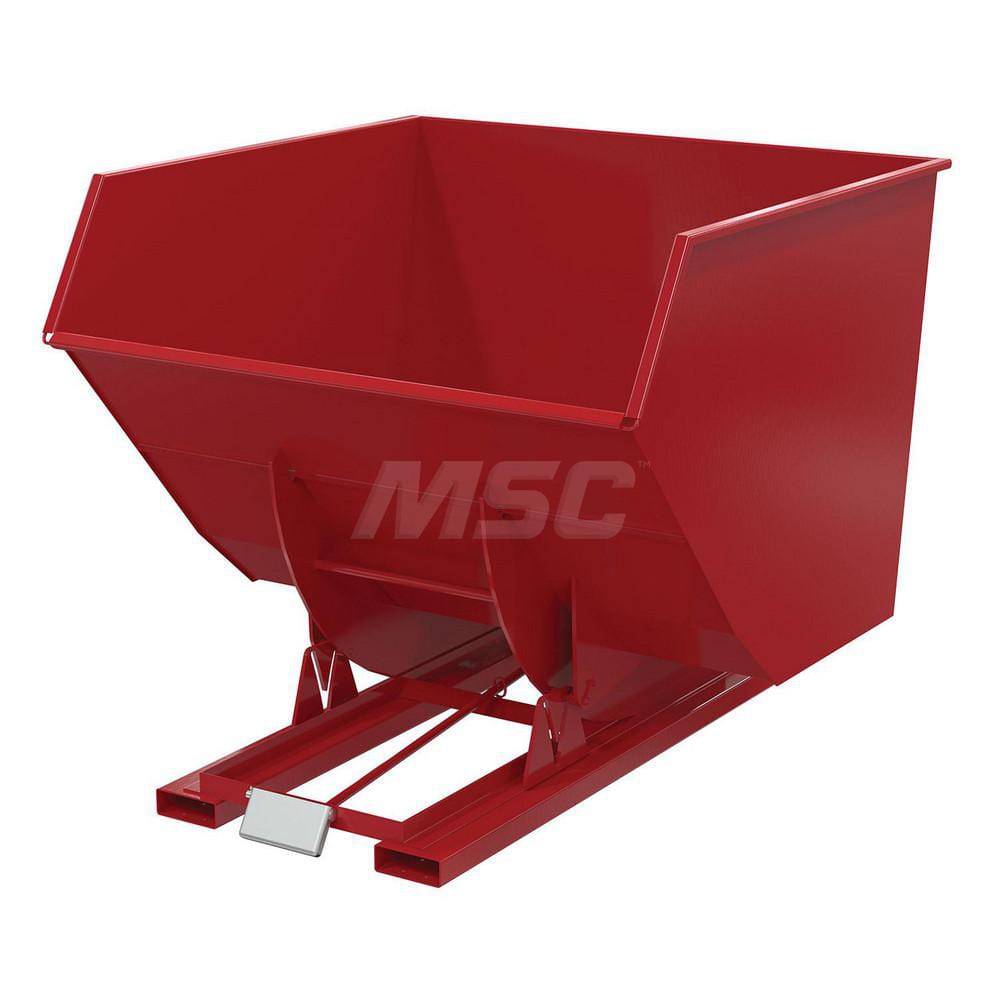 Stationary Tilt Hopper: 6,000 lb Capacity, 73″ Wide, 79.38″ Long, 64.375″ High Red, Powder Coated Steel, Hand Control