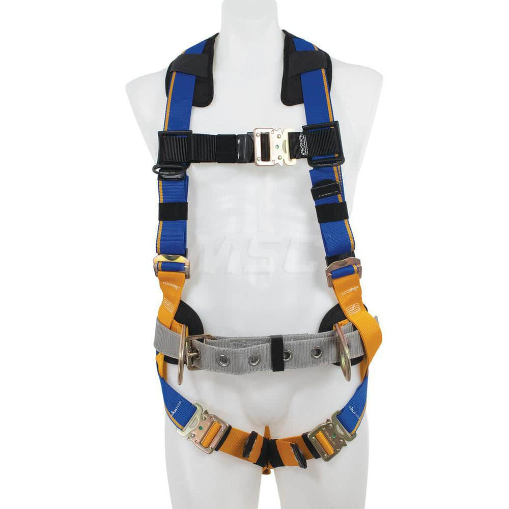 Fall Protection Harnesses: 400 Lb, Front, Back and Side D-Rings Style, Size Medium & Large, For Construction, Front Back & Hips