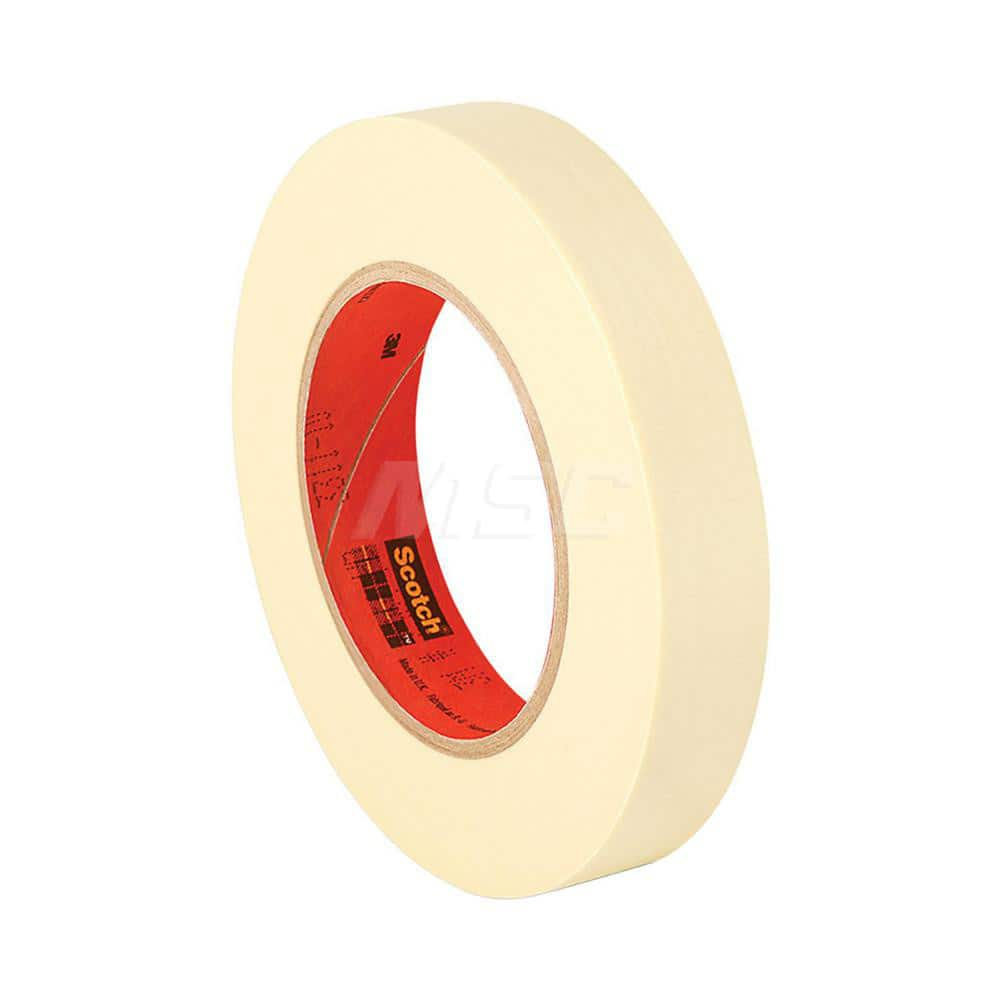 High Temperature Masking Tape: 60 yd Long, 7.2 mil Thick, Tan Crepe Paper, Natural Synthetic Rubber Adhesive, 28 lb/in Tensile Strength