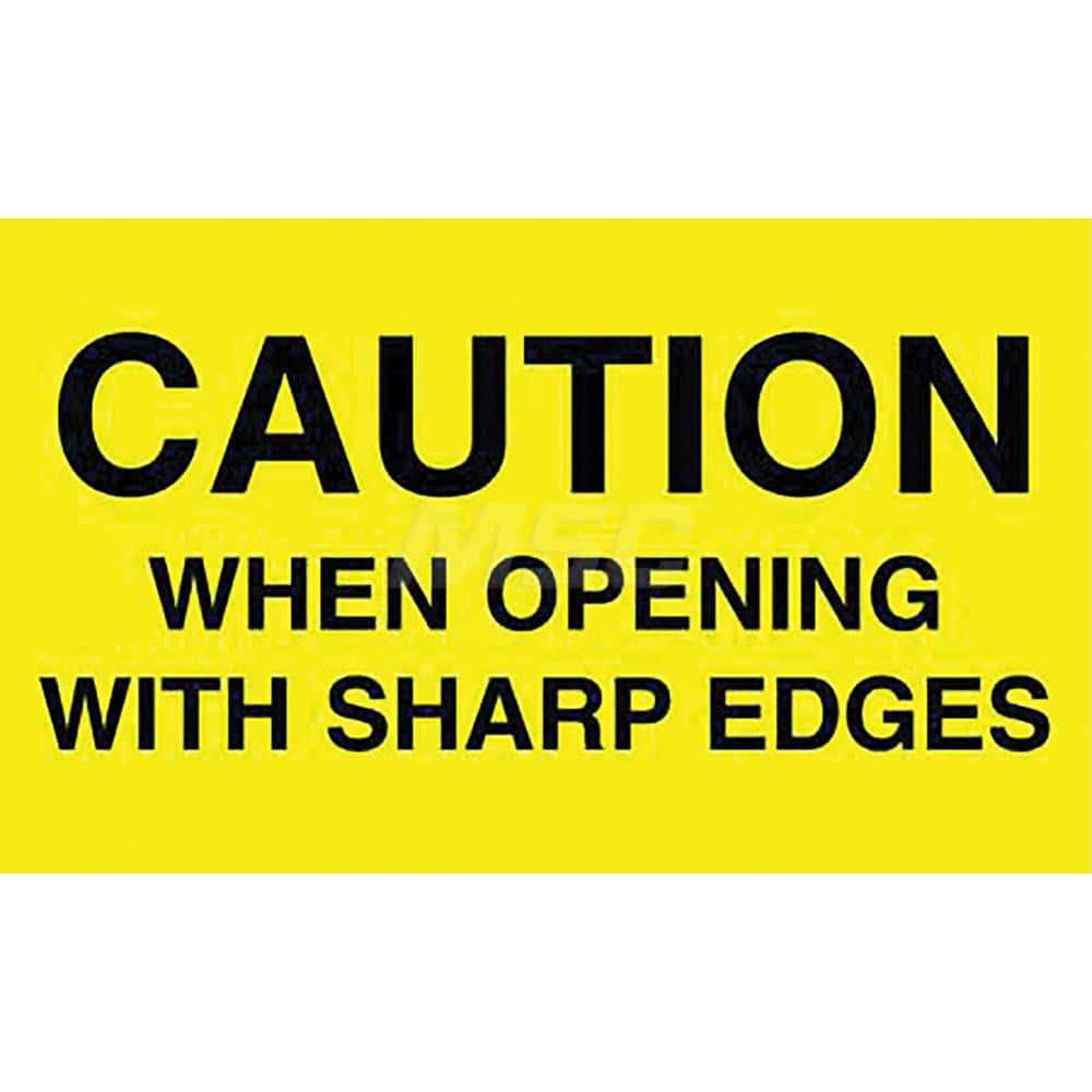 Care Instructions Label: ″Caution When Opening With Sharp Edges″, Rectangle, 5″ Wide, 3″ High Paper