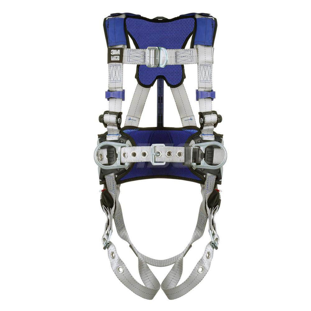 Fall Protection Harnesses: 420 Lb, Construction Style, Size X-Large, For Climbing Construction & Positioning, Back Front & Hips Tongue Leg Strap, Pass-Through Chest Strap