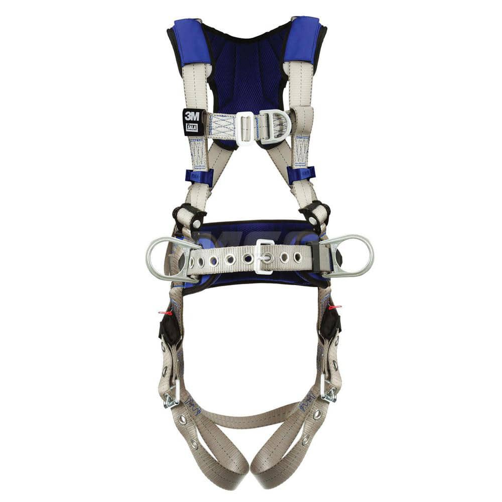 Fall Protection Harnesses: 420 Lb, Construction Style, Size Large, For Climbing & Positioning, Back Front & Hips Tongue Leg Strap, Pass-Through Chest Strap