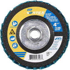 Flap Disc: 4-1/2″ Dia, 5/8-11 Hole, Aluminum Oxide, Type 27 Non-Woven, Very Fine Grade, Fiberglass-Backed, 1,33,000 RPM