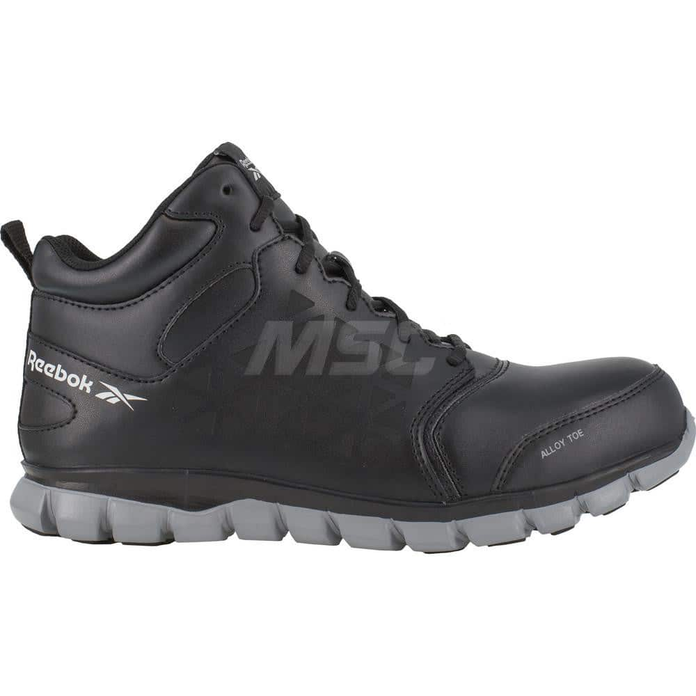 Work Boot: Size 14, Leather, Alloy Toe Black, Medium Width, Non-Slip Sole