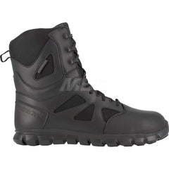 Work Boot: Size 7, 8″ High, Leather, Composite Toe Black, Wide Width, Non-Slip Sole