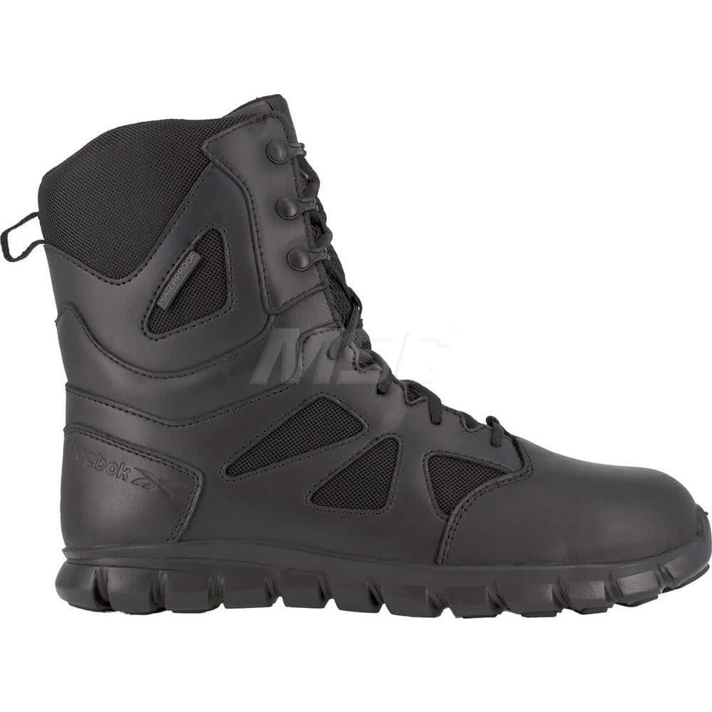 Work Boot: Size 10, 8″ High, Leather, Composite Toe Black, Wide Width, Non-Slip Sole