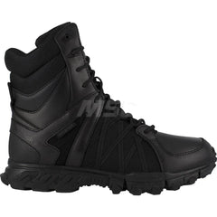 Work Boot: Size 10.5, 8″ High, Leather, Plain Toe Black, Medium Width, Non-Slip Sole