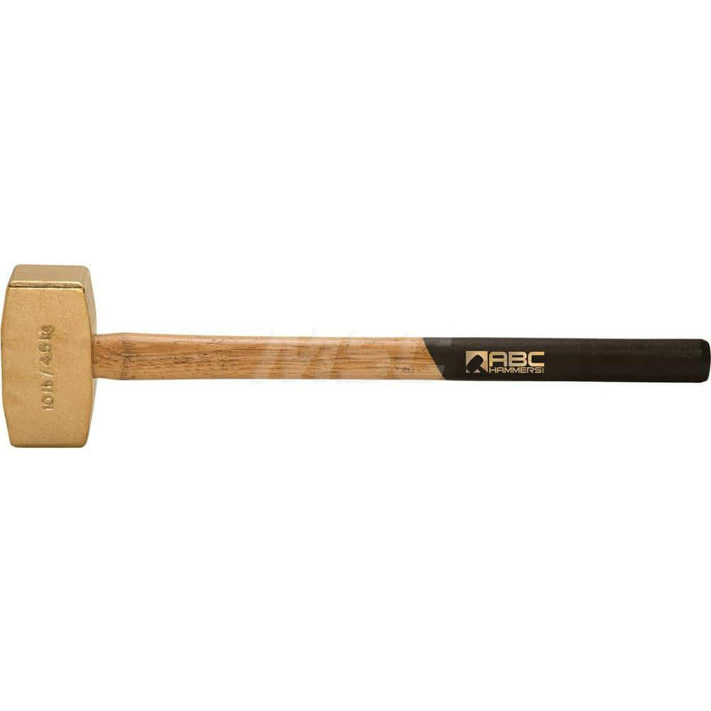 10.5 lb Brass Sledge Hammer, Non-Sparking, Non-Marring 2 1/2 ™ Face Diam, 5-3/4 ™ Head Length, 24 ™ OAL, 21 ™ Wood Handle, Double Faced 2-1/2″ Face Diam, 5-3/4″ Head Length, 24″ OAL, 21″ Wood Handle