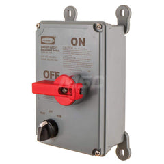 Cam & Disconnect Switches; Enclosure Type: Enclosed; Fused: NonFused; Horsepower: 1 @ 120 VAC; 3 @ 220-240VAC; 15 @ 480 VAC; 15 @ 600 V; 5 @ 480VAC; 7-1/2 @ 200-240VAC; Number of Phases: 3; Amperage: 60; Contact Form: 2NO; Voltage: 600 VAC