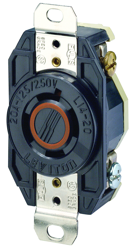 20 Amp; 125/250 Volt; NEMA L14-20R; 3P; 4W; Flush Mtg Locking Receptacle; Industrial Grade; Grounding; V-0-MAX - Black - A1 Tooling