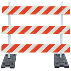 Traffic Barricades; Type: Type III; Barricade Height (Inch): 63; Material: Rubber Feet; Plastic Board; Polymer Plastic Upright; Barricade Width (Inch): 96; Reflective: Yes; Compliance: MASH Compliant; MUTCD; Weight (Lb.): 52.2500; Top Panel Height (Inch):