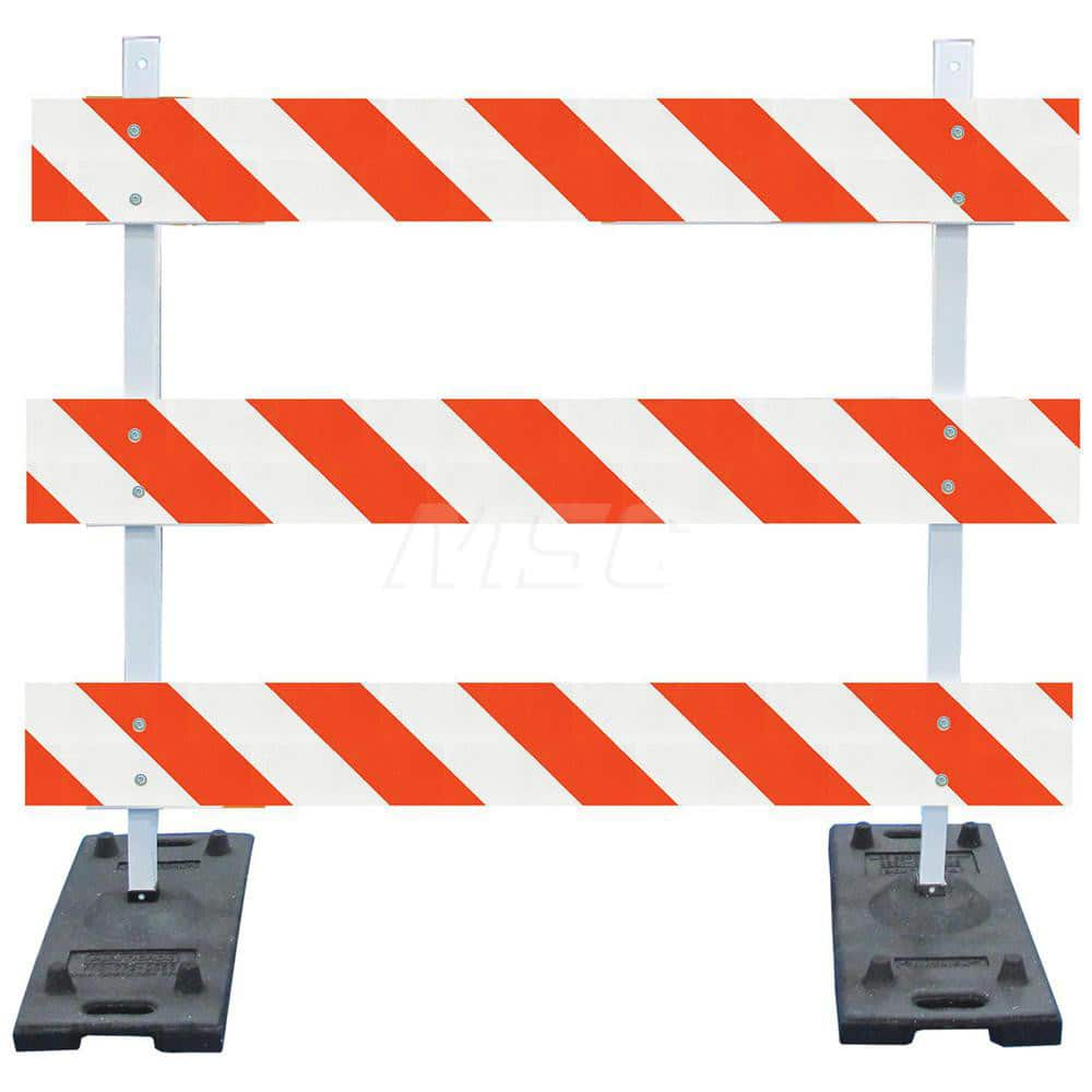 Traffic Barricades; Type: Type III; Barricade Height (Inch): 63; Material: Rubber Feet; Plastic Board; Polymer Plastic Upright; Barricade Width (Inch): 48; Reflective: Yes; Compliance: MASH Compliant; MUTCD; Weight (Lb.): 52.2500; Top Panel Height (Inch):