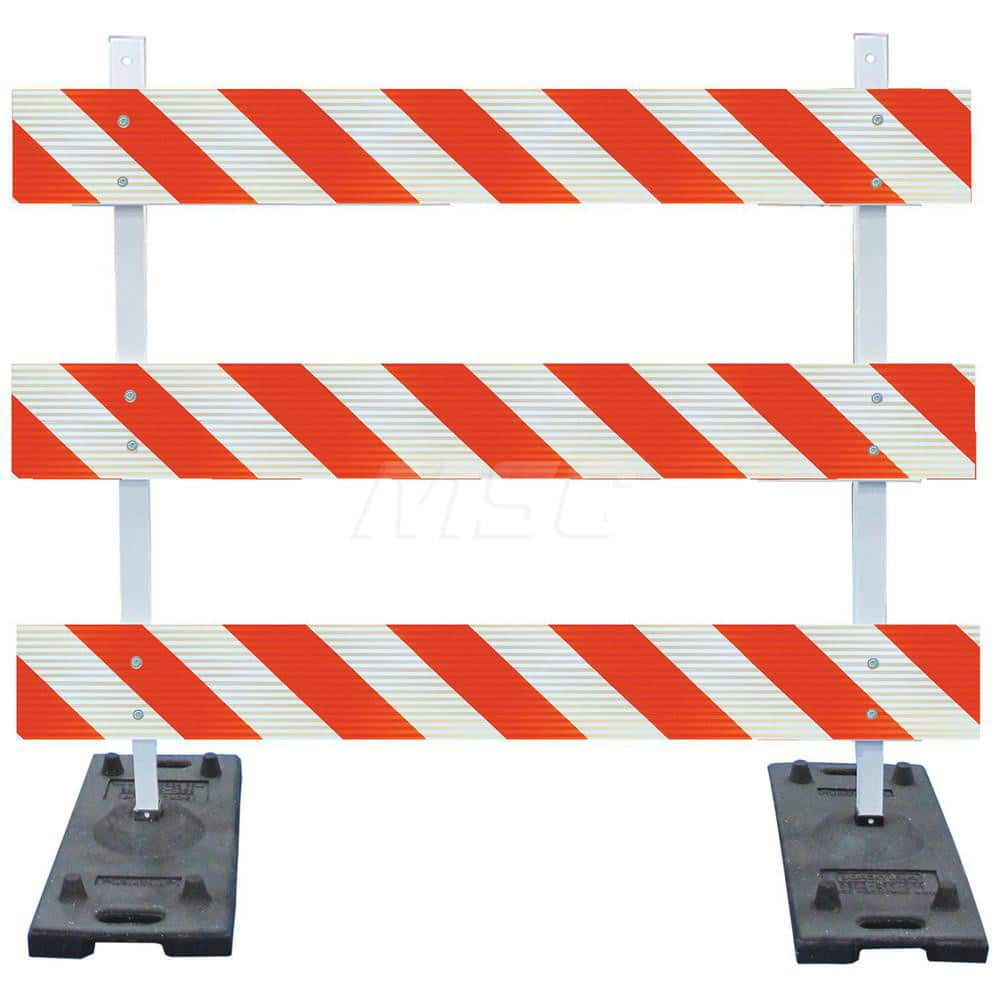 Traffic Barricades; Type: Type III; Barricade Height (Inch): 63; Material: Rubber Feet; Plastic Board; Polymer Plastic Upright; Barricade Width (Inch): 72; Reflective: Yes; Compliance: MASH Compliant; MUTCD; Weight (Lb.): 52.2500; Top Panel Height (Inch):