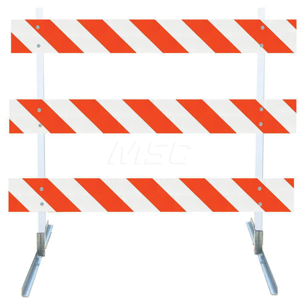 Traffic Barricades; Type: Type III; Barricade Height (Inch): 63; Material: Galvanized Steel Feet; Plastic Board; Polymer Plastic Upright; Barricade Width (Inch): 96; Reflective: Yes; Compliance: MASH Compliant; MUTCD; Weight (Lb.): 16.0000; Top Panel Heig