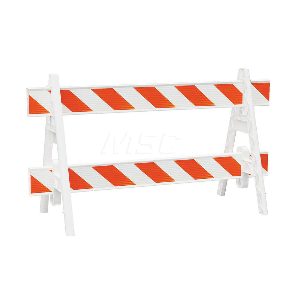 Traffic Barricades; Type: A-Frame; Barricade Height (Inch): 40; Material: Plastic; Barricade Width (Inch): 29; Reflective: Yes; Compliance: None; Color: White; Weight (Lb.): 6.0000; Top Panel Height (Inch): 8; Top Panel Width (Inch): 96; Bottom Panel Heig